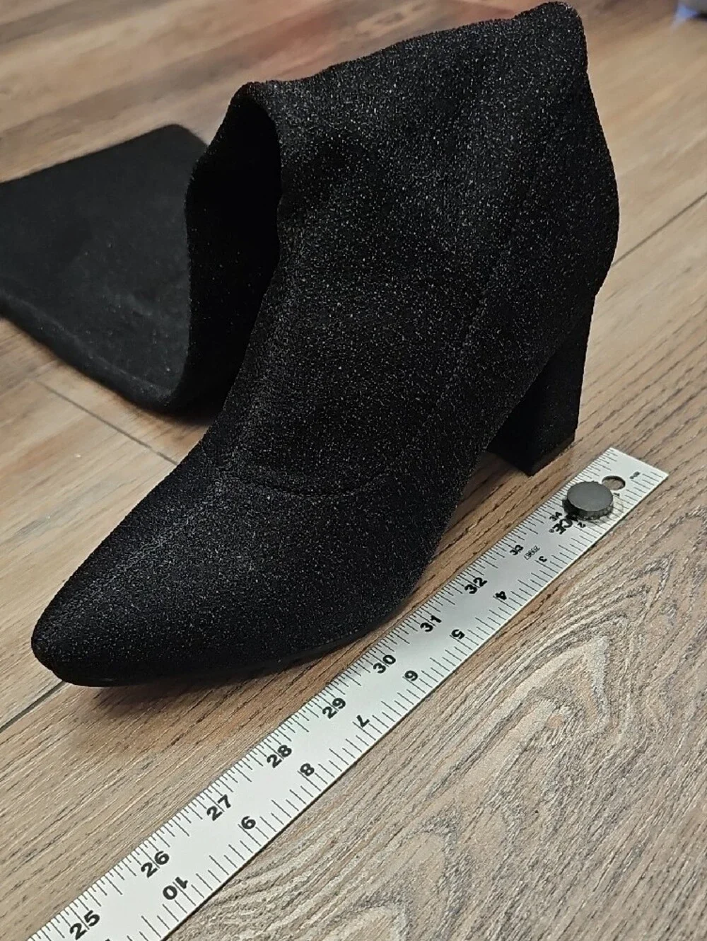 Black Over-the-Knee Stretch Block Heel Boots - Women, Sparkle